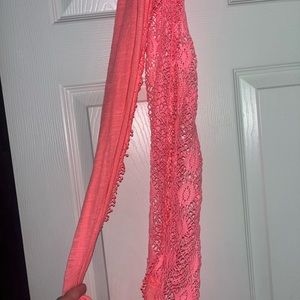 Bright Hot pink infinity scarf lace/cotton